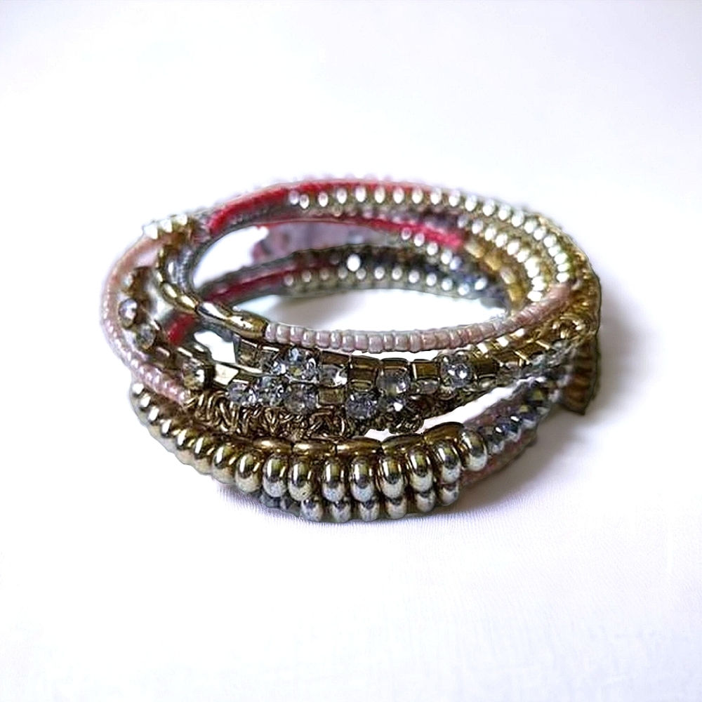 PRELOVED • beaded rhinestone bohemian wrap bracelet